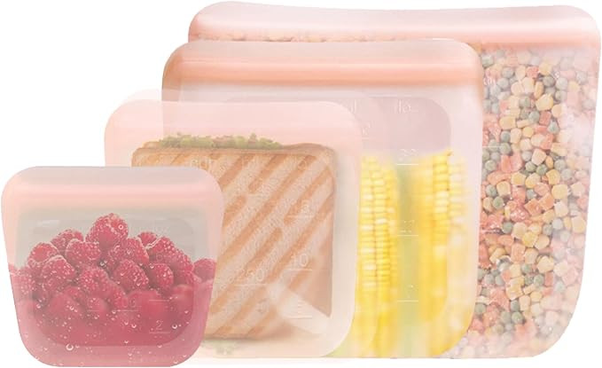 purifyou Set of 4 Reusable Silicone Storage Snack Bags 6oz / 16oz / 32oz / 64oz Self-Seal Food St... | Amazon (US)