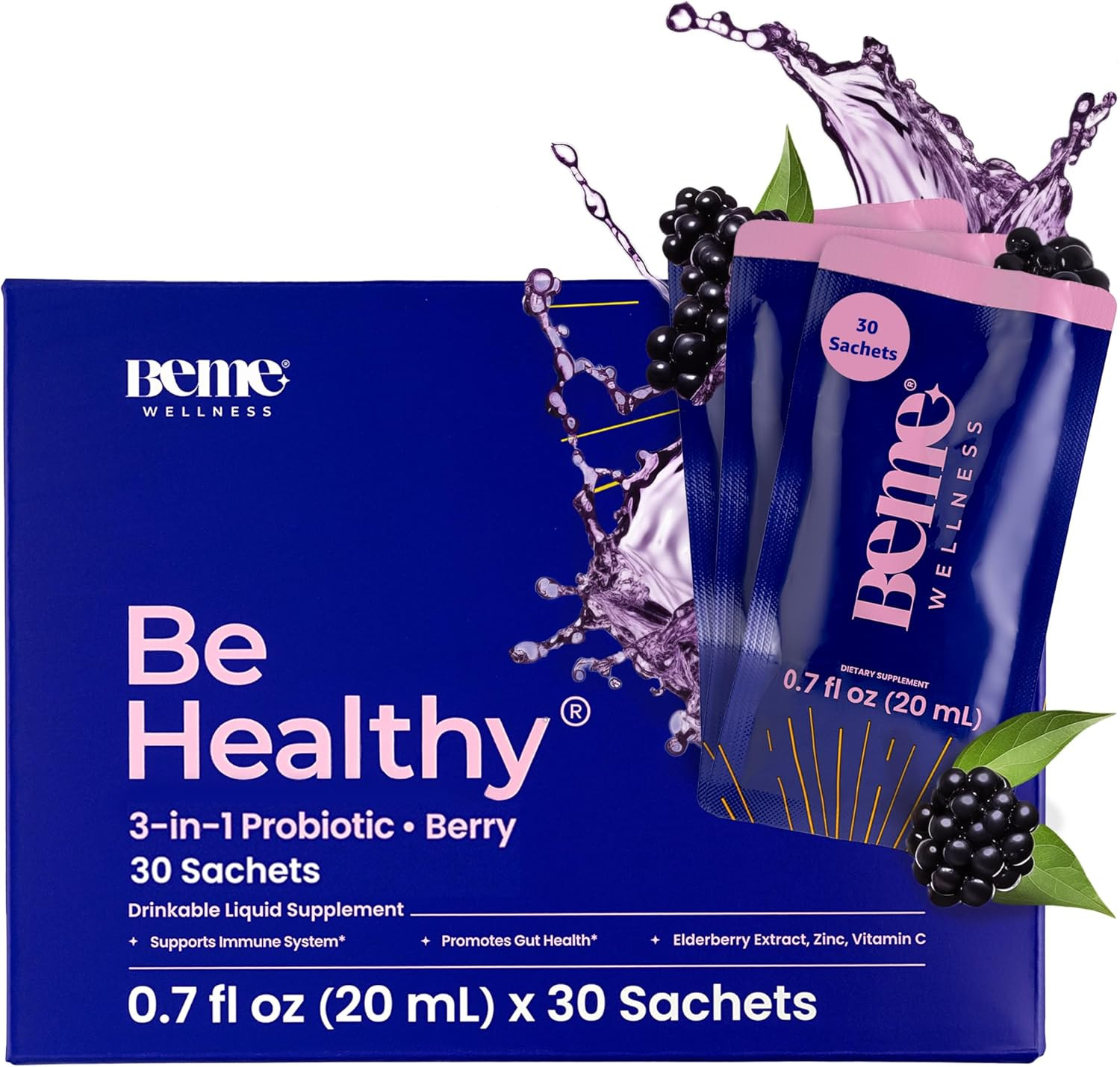 Be Healthy 3-in-1 Liquid Probiotics for Women and Men - Vitamin C, Zinc, Elderberry - Promotes Im... | Amazon (US)