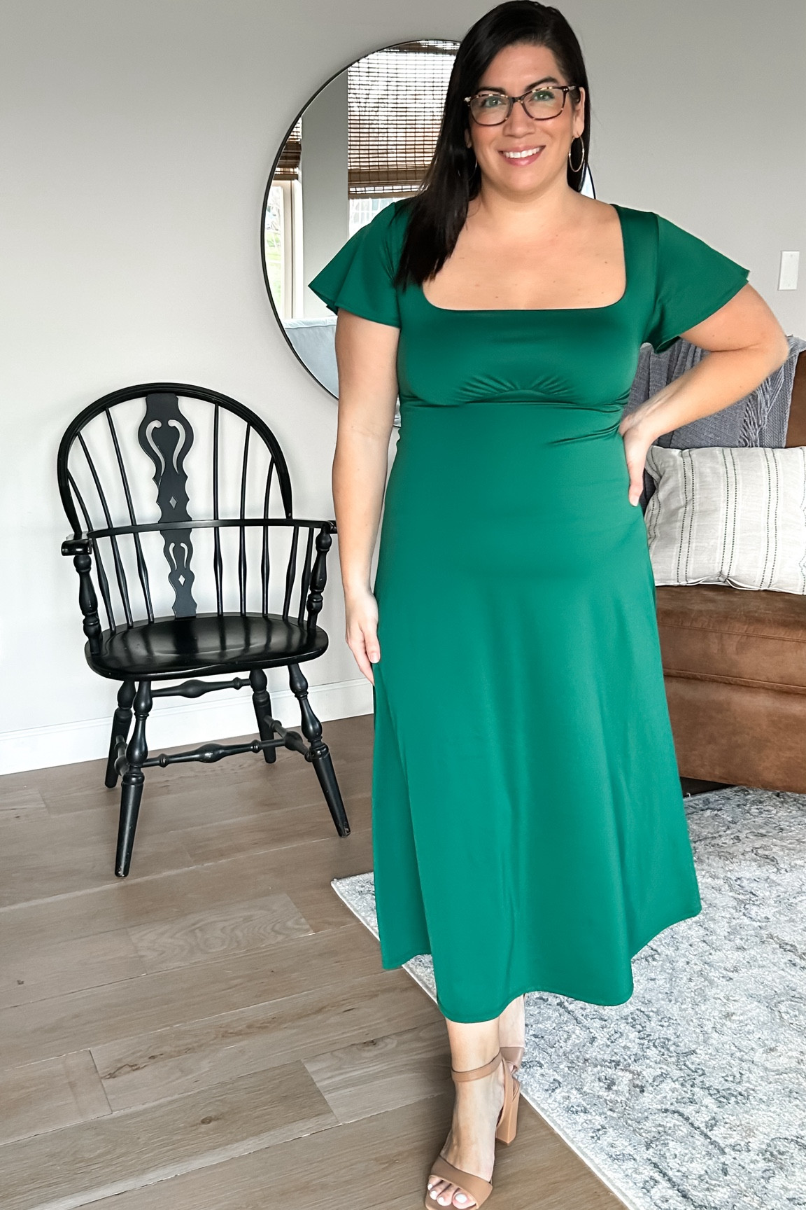 Popilish a line dress with built in shapewear! Fit is TTS - I’m in an XL. No undergarments needed! 
Shapewear
Green dress
Spring dress formal dress
Bump friendly 

#LTKmidsize #LTKGala #LTKbump