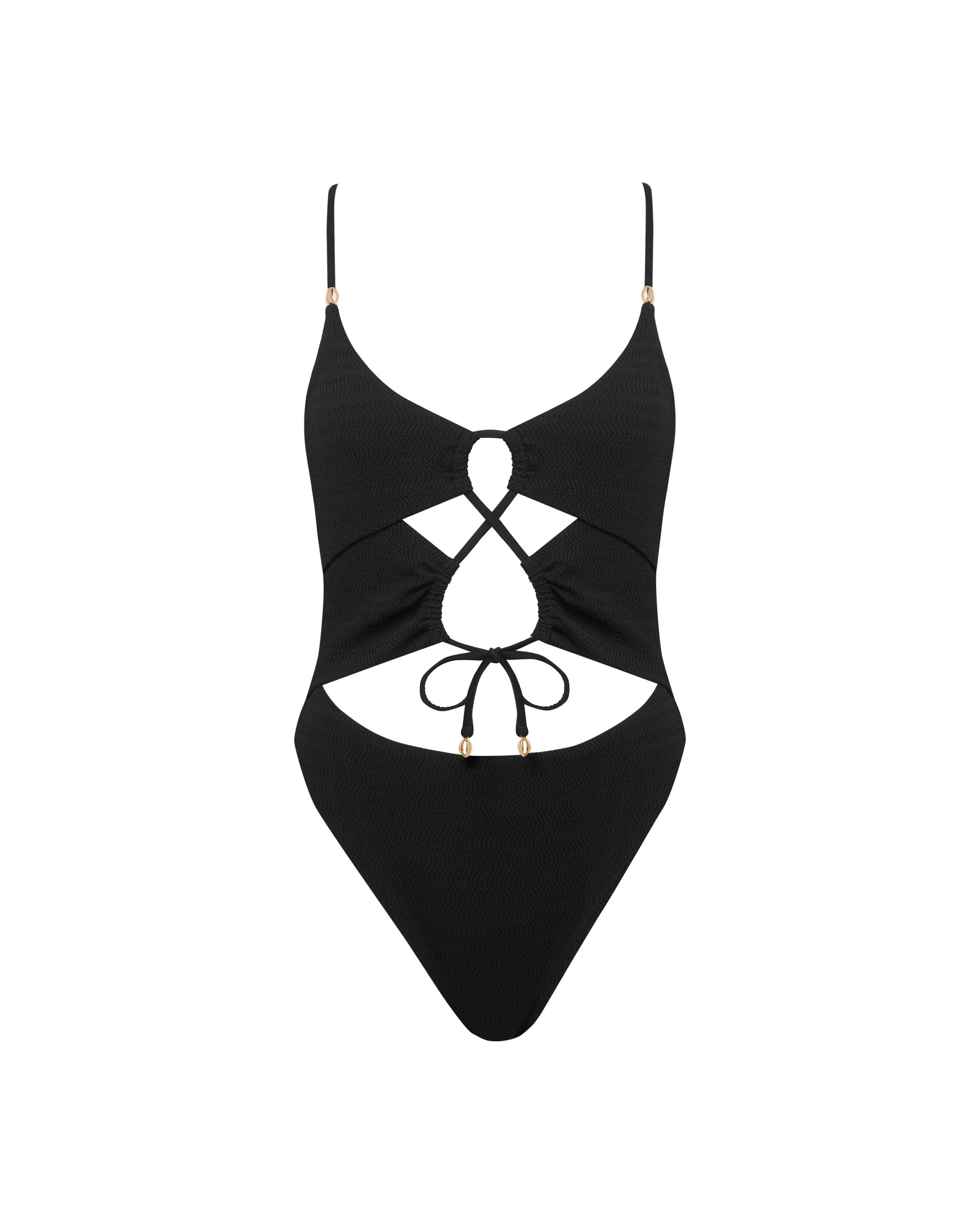 Shala Tie-Front Swimsuit Black | Bluebella