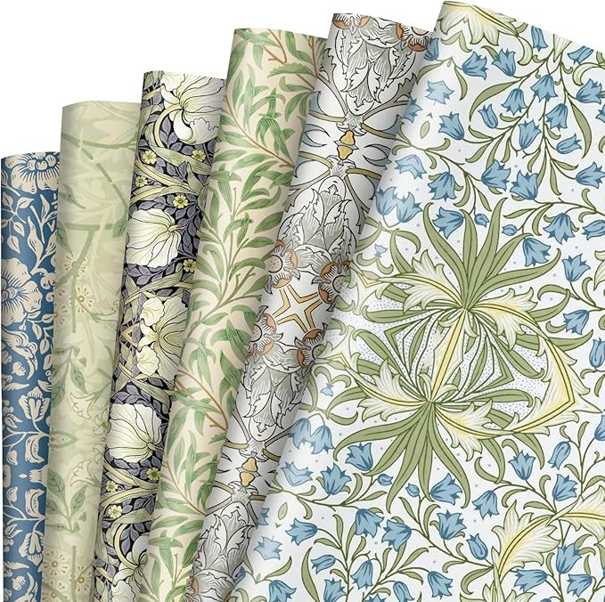 JarThenaAMCS 12 Sheets William Morris Floral Wrapping Paper -Not Roll- Greenery Gift Wrap Paper F... | Amazon (US)