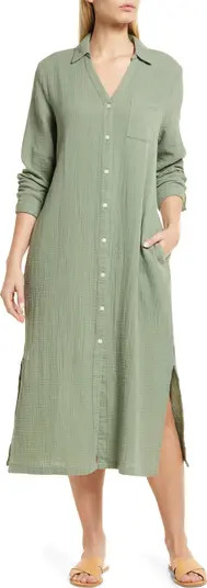 Cotton Gauze Long Sleeve Midi Shirtdress | Nordstrom