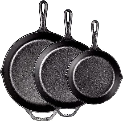 Lodge Pre-Seasoned Cast Iron Skillet Set - Set Includes 8 Inch Skillet, 10.25 Inch Skillet, and 1... | Amazon (US)