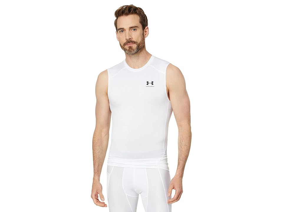 Under Armour Heatgear Armour Compression Sleeveless Men's Clothing White/Black : 2XL, Polyester | Zappos