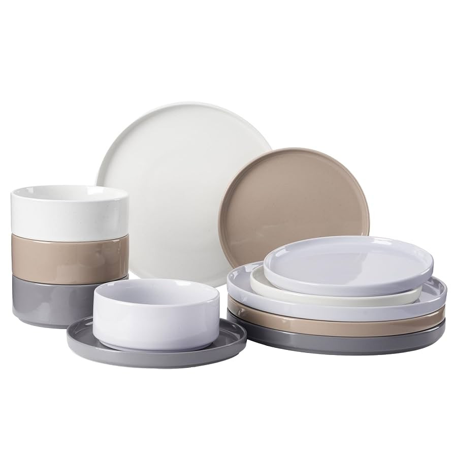 Famiware Nebula Plates and Bowls Set, 12 Pieces Dinnerware Sets, Dishes Set for 4, Multi-color | Amazon (US)