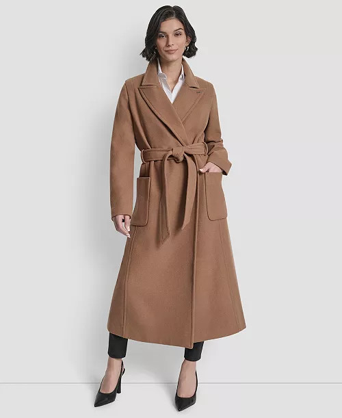 Women's Notch Collar Belted Wrap Coat | Macy's