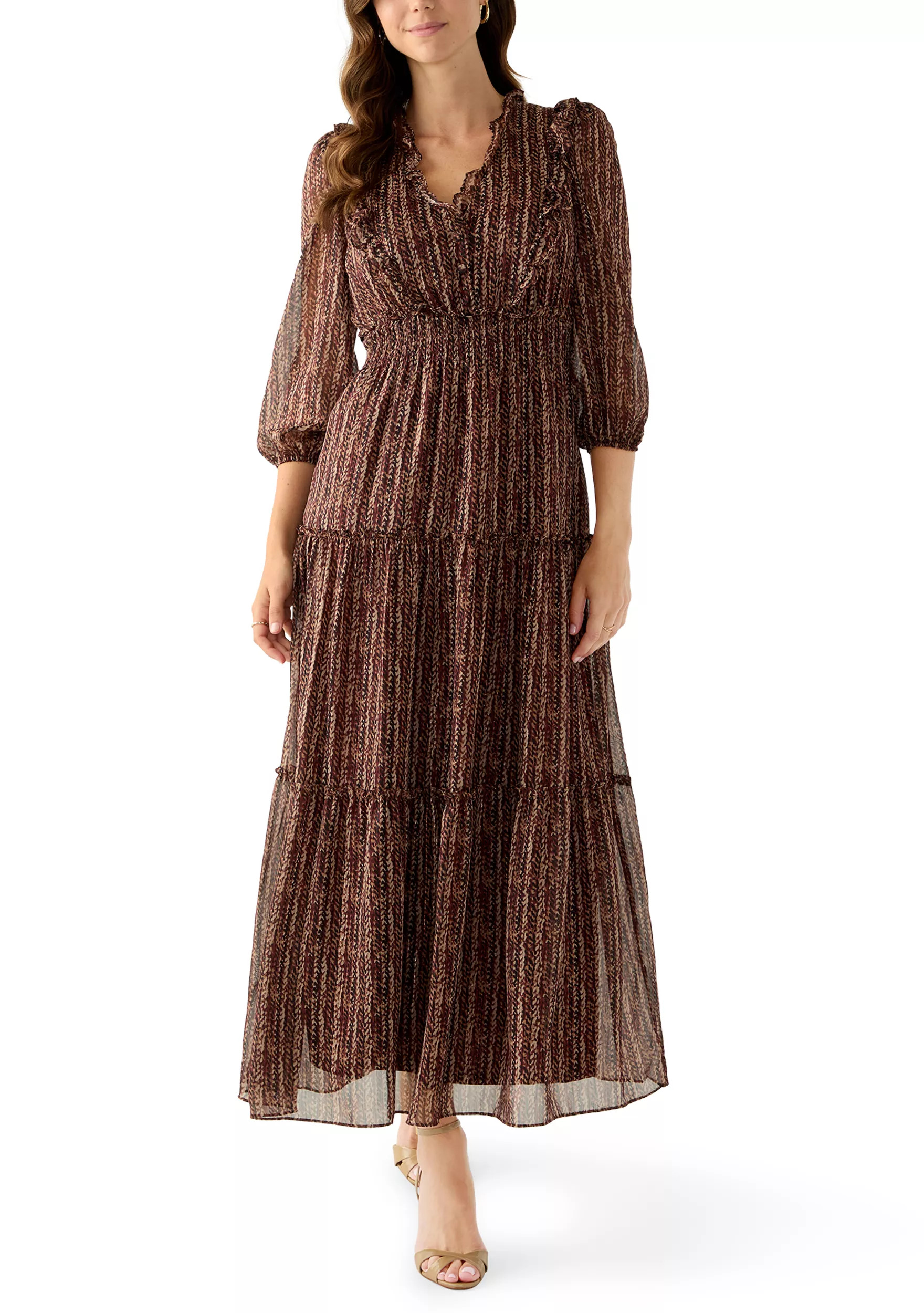 Women's V-Neck Print Chiffon Maxi Dress | Belk
