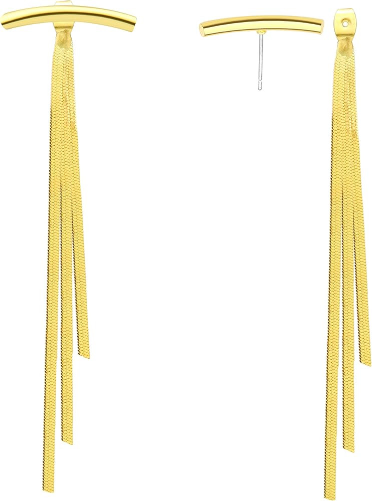 FUTIMELY Long Tassel Dangle Drop Earrings for Woman,Silver/Gold Punk Sleek Metal Chain Earrings W... | Amazon (US)