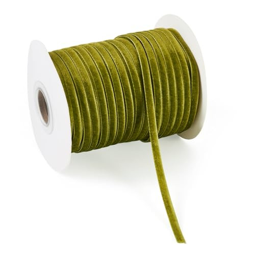 Beadthoven Olive Velvet Ribbon, 1/8 inch x 50 Yards Single Face Velvet Ribbon with Spool Thin Fab... | Amazon (US)
