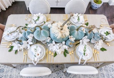 Beautiful seafoam velvet pumpkins! 
Fall home decor, seasonal tablescape, centerpiece 

#LTKhome #LTKSeasonal