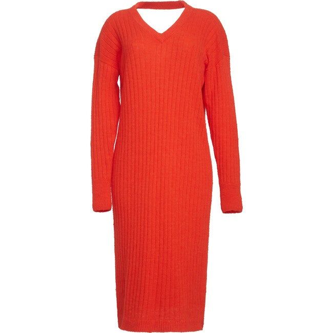 Women's Vera Wide Rib Knit Long Sweater Dress, Tomato | Maisonette