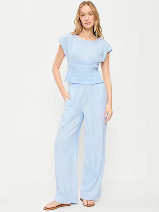 High-Waisted Linen-Blend Wide-Leg Pants | Old Navy (CA)