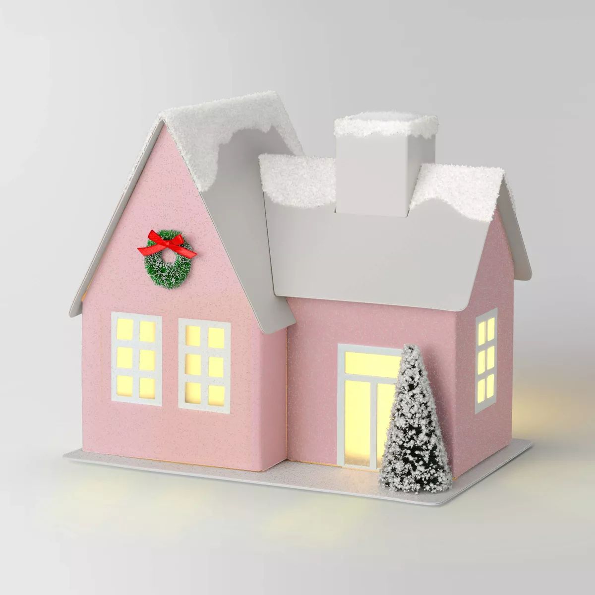 6.5" Battery Operated Lit Glittered Paper House Christmas Village Building - Wondershop™ Pink | Target
