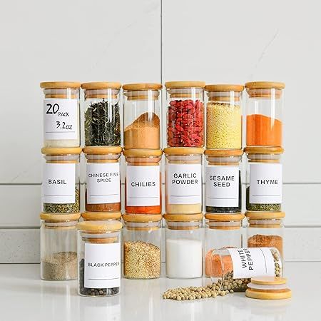 Spice Jars 20 Pack, XSIUYU 4 OZ Glass Storage Jars with Bamboo Airtight Lids, Labels and Pen, Dis... | Amazon (US)