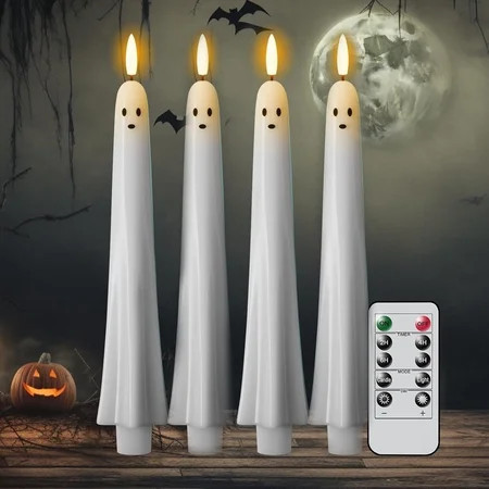AURIGATE Flameless Ghost LED Candles with Remote, 10.63 in Plastic Halloween Taper Candles, 4 Pack Available for Mantel Decor | Walmart (US)