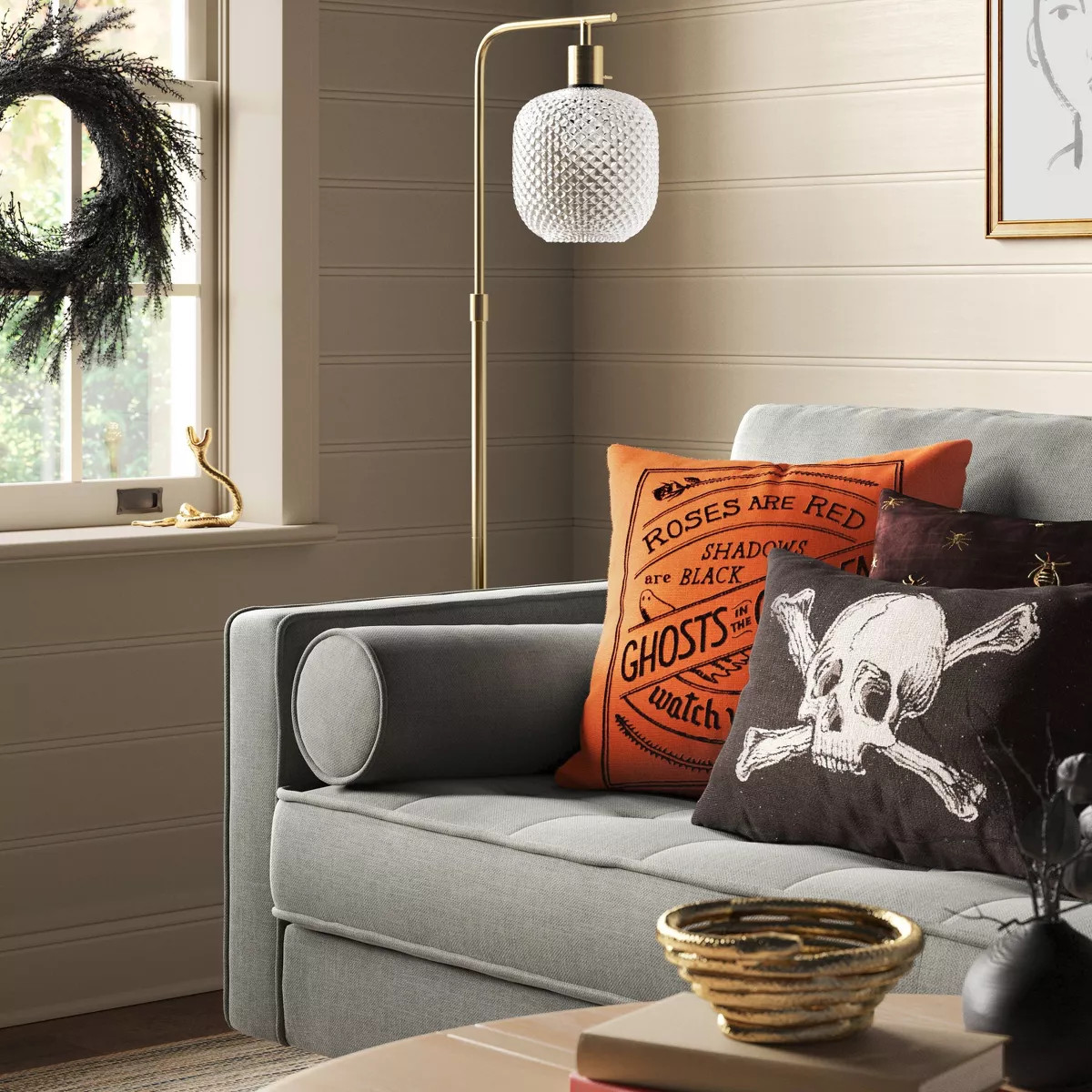 Embroidered Ghosts in the Garden Square Halloween Throw Pillow Orange - Threshold™ | Target