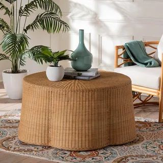 Palm Bohemian Honey Scallop Rattan Coffee Table | Bed Bath & Beyond