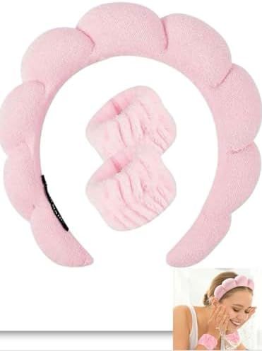 Spa Headband for Washing Face Wristband Sponge Makeup Skincare Headband Terry Cloth Bubble Soft G... | Amazon (US)