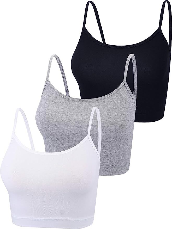 3 Pcs Crop Camisole Top Spaghetti Strap Tank Sleeveless Crop Tank Top for Women Sports (Black, Wh... | Amazon (US)
