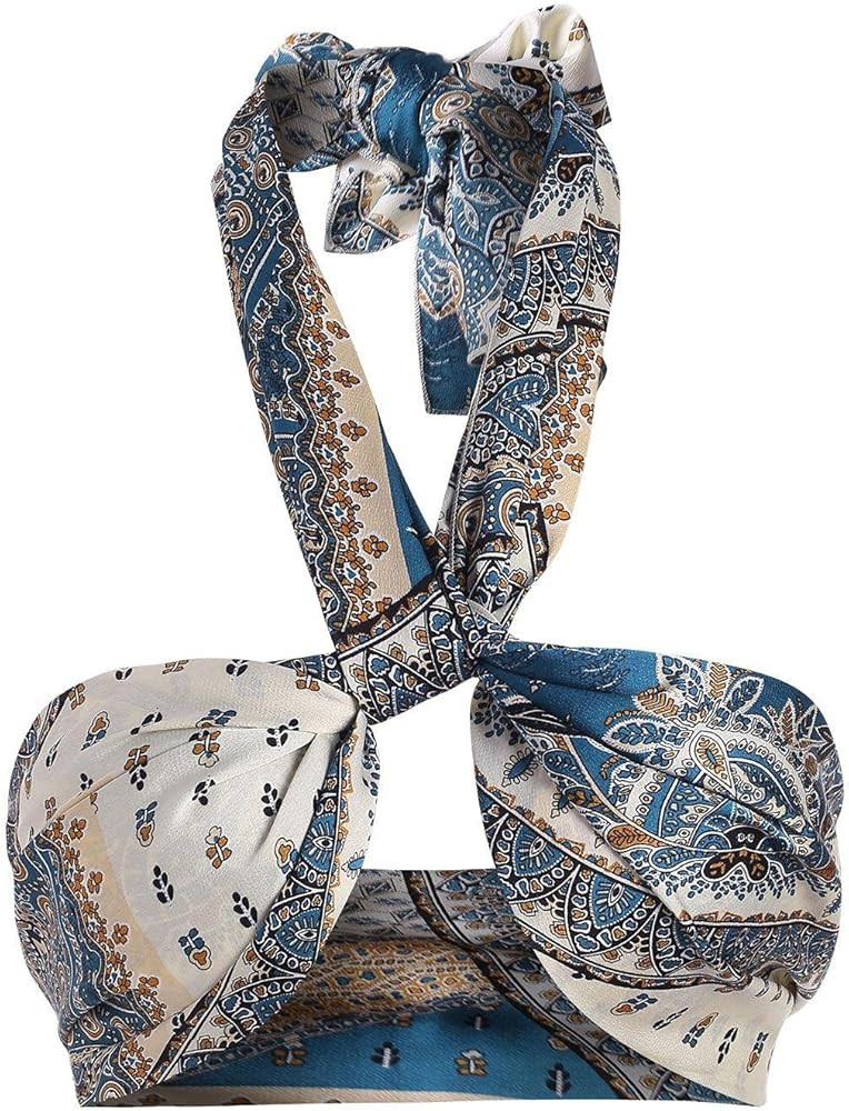 ZAFUL Women's Ribbed Halter Crop Top Criss Cross Ruched Lace-up Cami Bandana Top Cropped Tank Top | Amazon (US)