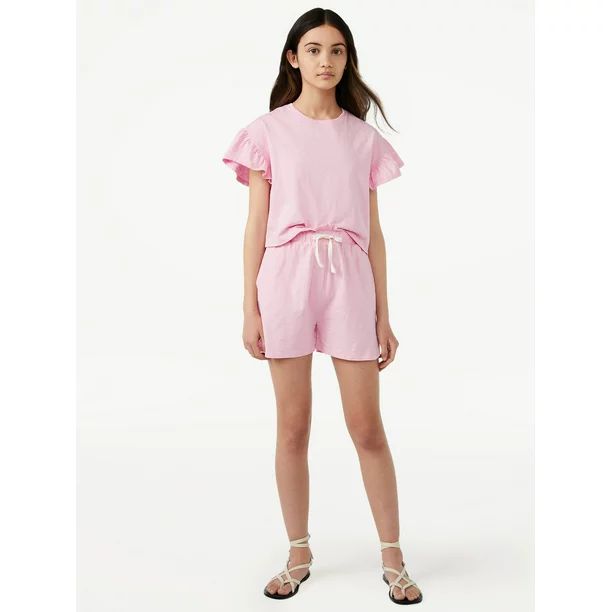 Free Assembly Girls Bell Sleeve T-Shirt and Shorts, 2-Piece Set, Sizes 4-18 - Walmart.com | Walmart (US)