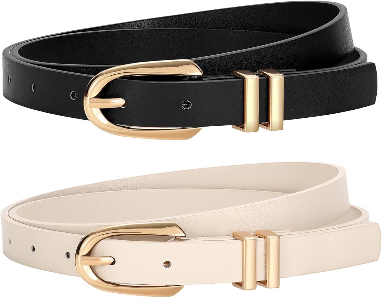 JASGOOD 2 Pack Women Skinny PU Leather Belt Ladies Thin Leather Plus Size Waist Belt for Jeans Dr... | Amazon (US)