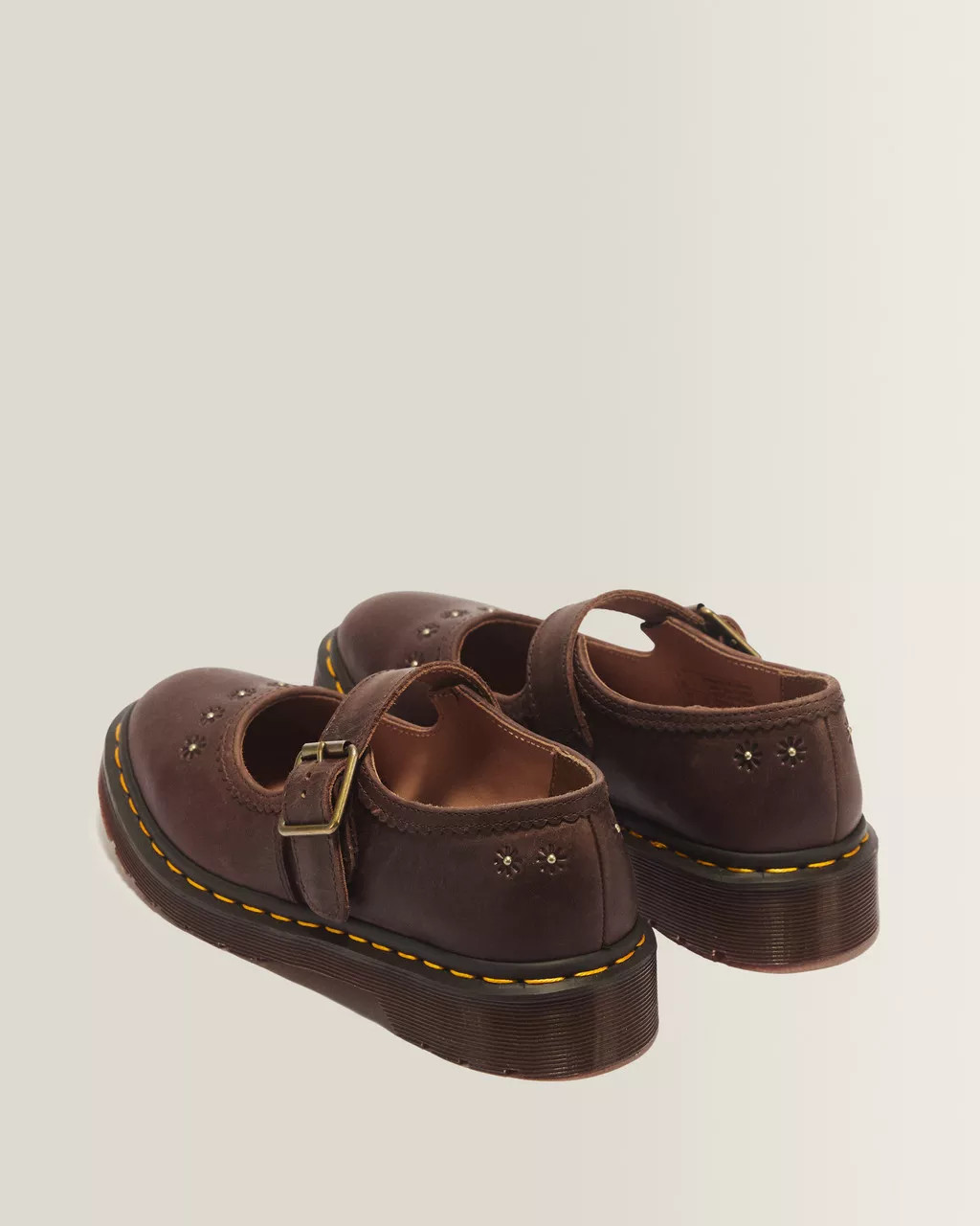 Mary Jane Flower Crazy Horse Leather Shoes in Dark Brown | Dr. Martens | Dr. Martens