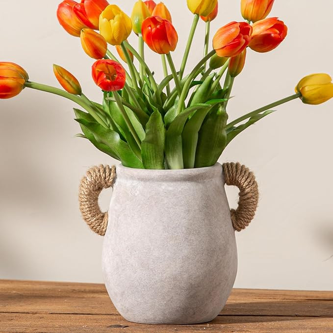 Ceramic Flower Vase Home Decor - 7.1 Inch White Rustic Table Flowers Vases Living Room Bedroom Pl... | Amazon (US)