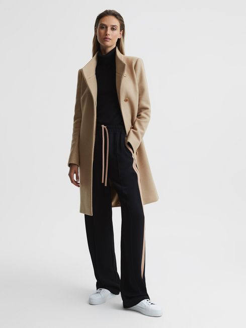 Wool Blend Mid-Length Coat in Camel | Reiss US