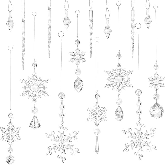 16 Pcs Christmas Crystal Snowflake Decorations Hanging Christmas Snowflake Decorations Snowflake ... | Amazon (US)