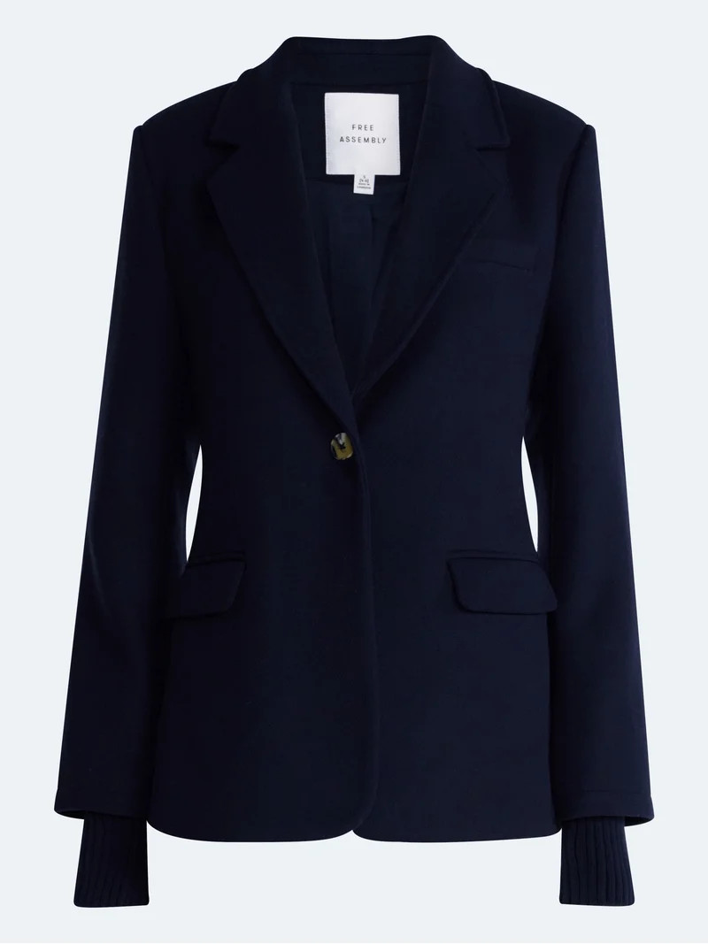 Free Assembly Women's and Women's Plus Single-Breasted Blazer with Ribbed Cuffs, Sizes XS-4X | Walmart (US)