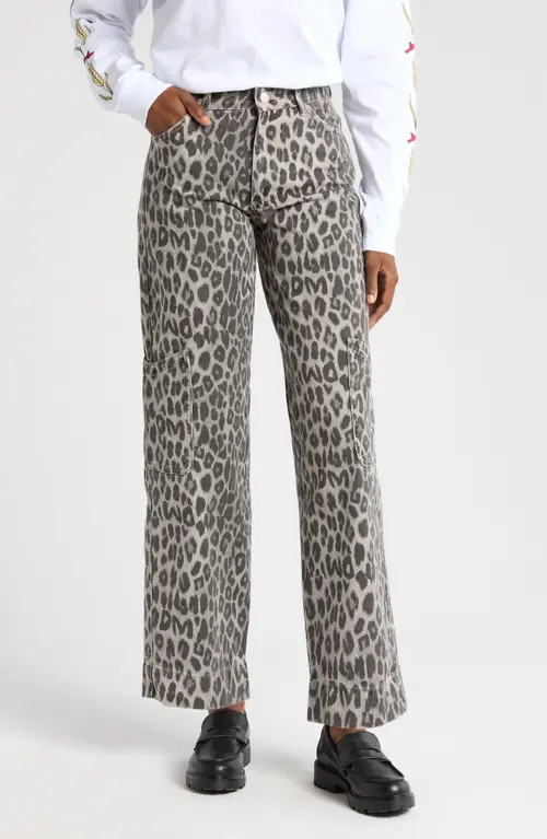 Damson Madder Drew Leopard Print Jeans in Charcoal at Nordstrom, Size 12 Us | Nordstrom