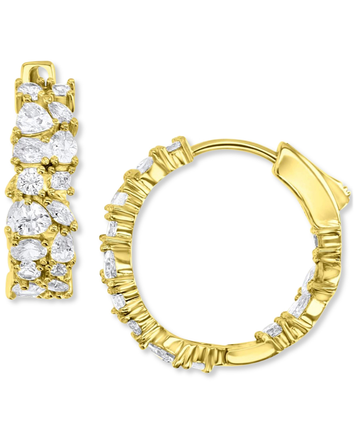 Cubic Zirconia Mixed Cut Cluster Small Hoop Earrings, 0.75" - Gold | Macy's