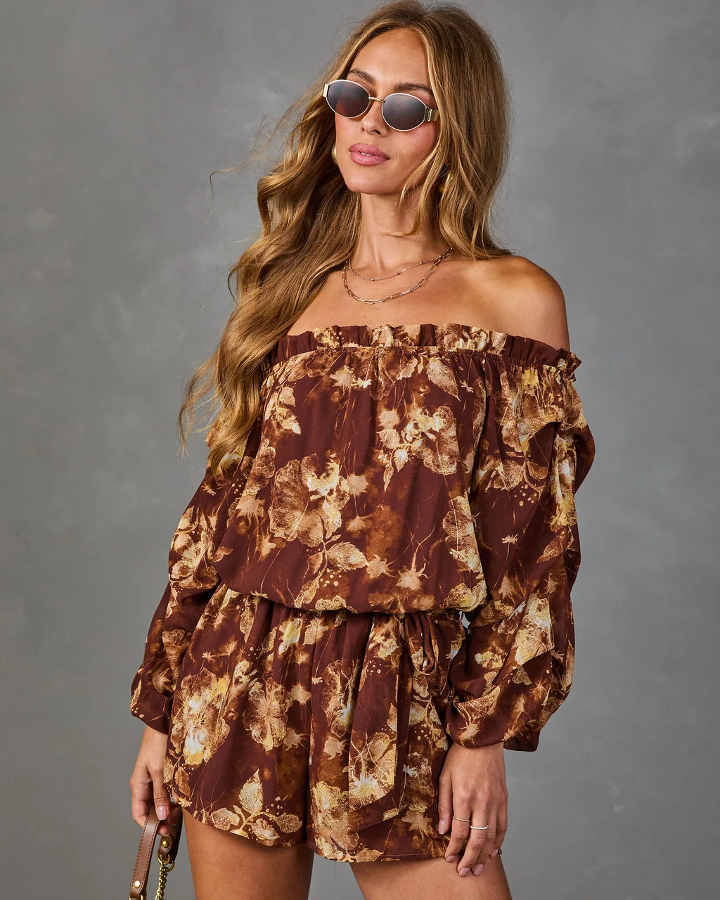 Mayla Floral Off the Shoulder Waist Tie Romper | VICI