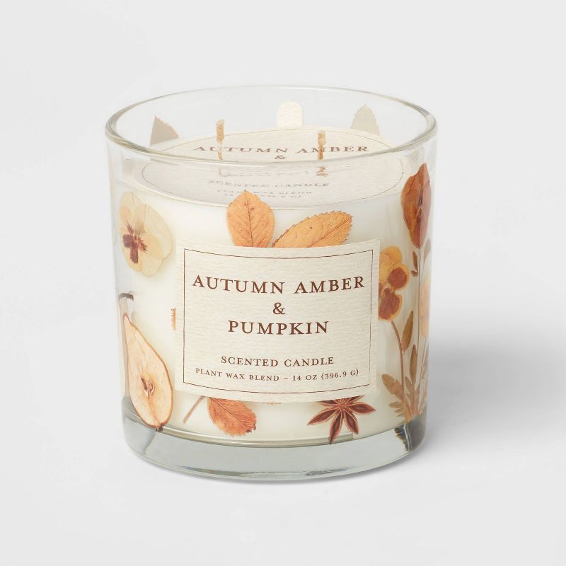 Autumn Amber & Pumpkin Botanical Glass Candle Rust - Threshold™ | Target