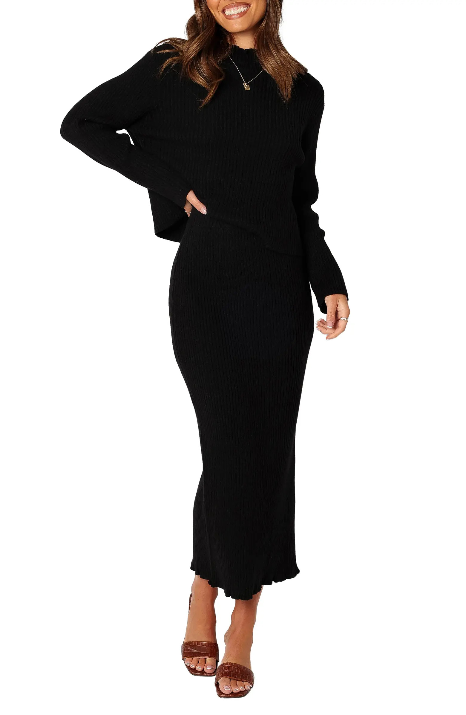 Payton Mock Neck Top & Maxi Skirt Rib Set | Nordstrom