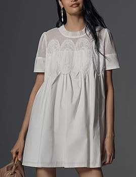 Shiyifa Womens Babydoll Lace Patchwork Dresses Summer Short Sleeve Ruffle Sundress Loose Crew Nec... | Amazon (US)