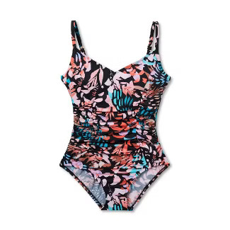 Women's Seamed Front Shirred One Piece Swimsuit - Aqua Green® Multi | Target