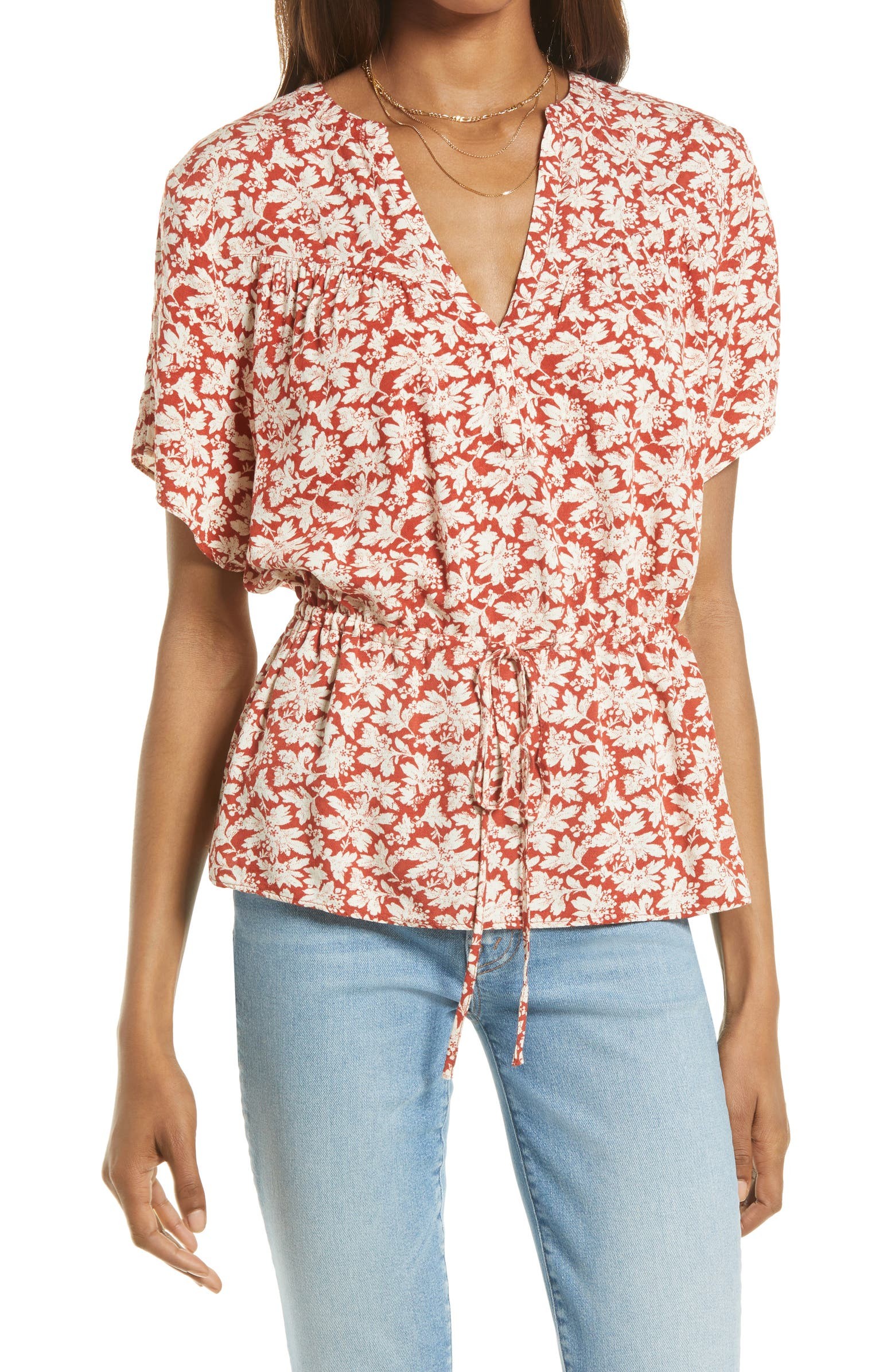 Floral Drawstring Waist Top | Nordstrom | Nordstrom