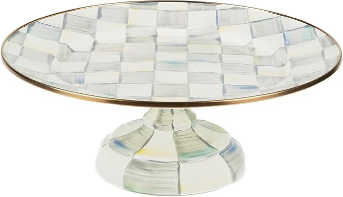 MACKENZIE-CHILDS Enamel Pedestal Platter, Round Cake Stand, Small, Gray-and-White Sterling Check | Amazon (US)