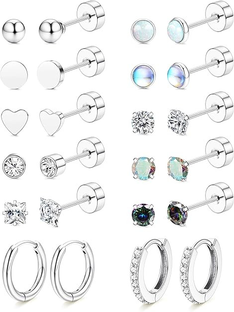 LOLIAS Hypoallergenic Flat Back Earrings for Women-Surgical Steel Earrings for Sensitive Ears 20G... | Amazon (US)