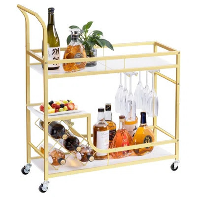 2 Tier Bar Gold Bar Cart with Glass Holder | Wayfair North America