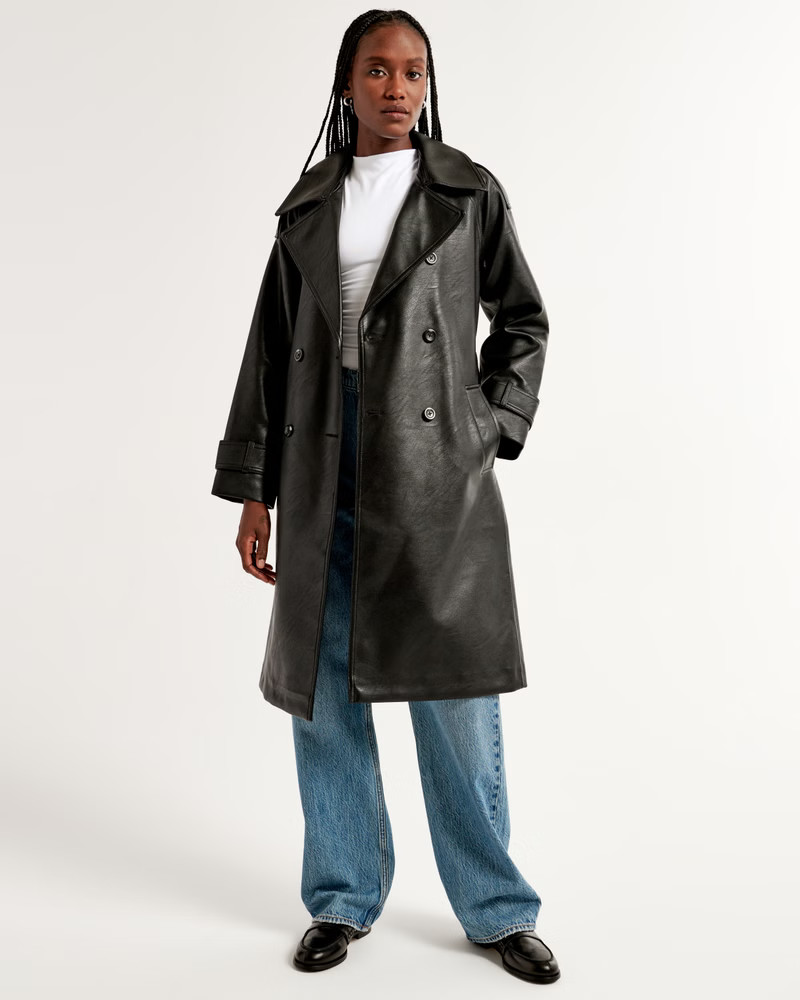 Elevated Vegan Leather Trench Coat | Abercrombie & Fitch (US)