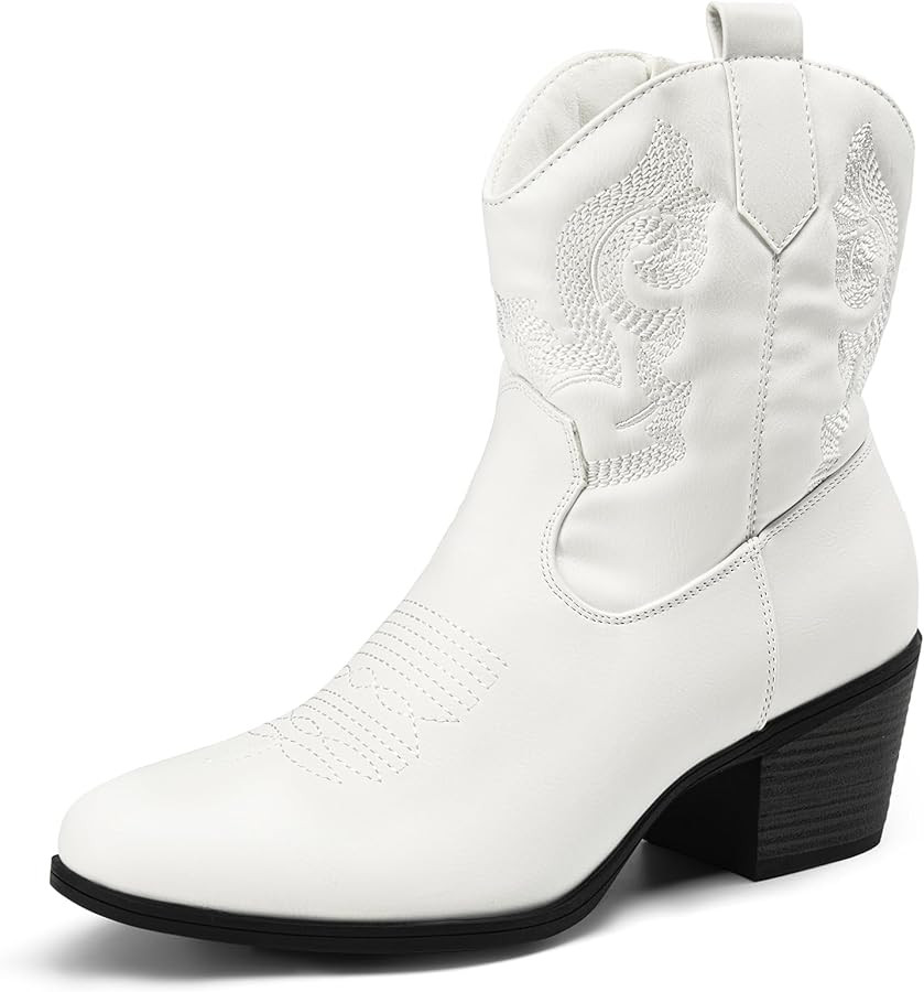 DREAM PAIRS Women's Western Cowboy Cowgirl Embroidered Ankle Boots Fashion Low chunky Heel Round ... | Amazon (US)