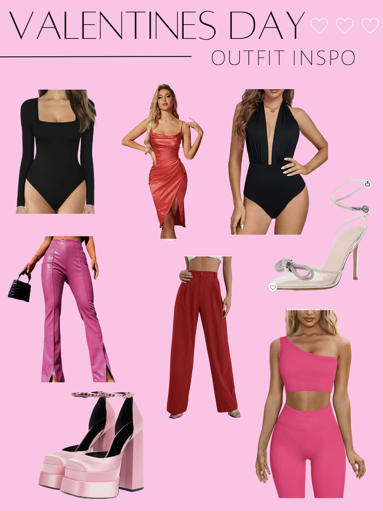 Valentines Day outfit inspo! 💗💋

valentines, outfit, ootd, night outfit, date night, shoes, leather, sexy, heels, love, pink, red, workout, gym, amazon

#LTKshoecrush #LTKunder100 #LTKstyletip