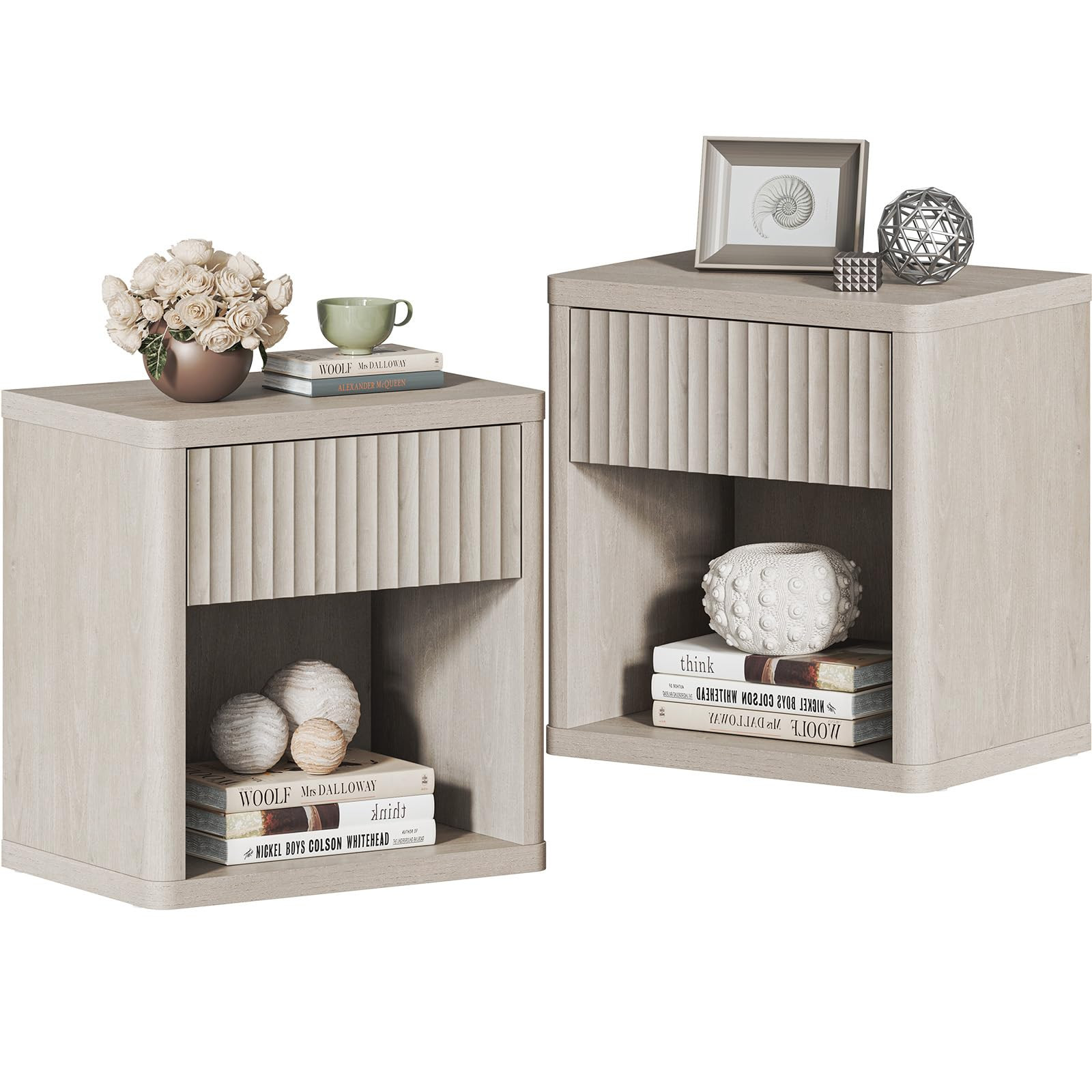 SICOTAS Night Stand Set of 2 Nightstands with Drawer Storage Fluted Bed Side Table End Table Larg... | Amazon (US)