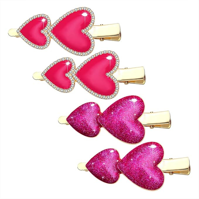Valentine’s Day Heart Hair Clips Glitter Rhinestone Lovely Heart Hairpin Sparkly Enamel Double ... | Amazon (US)