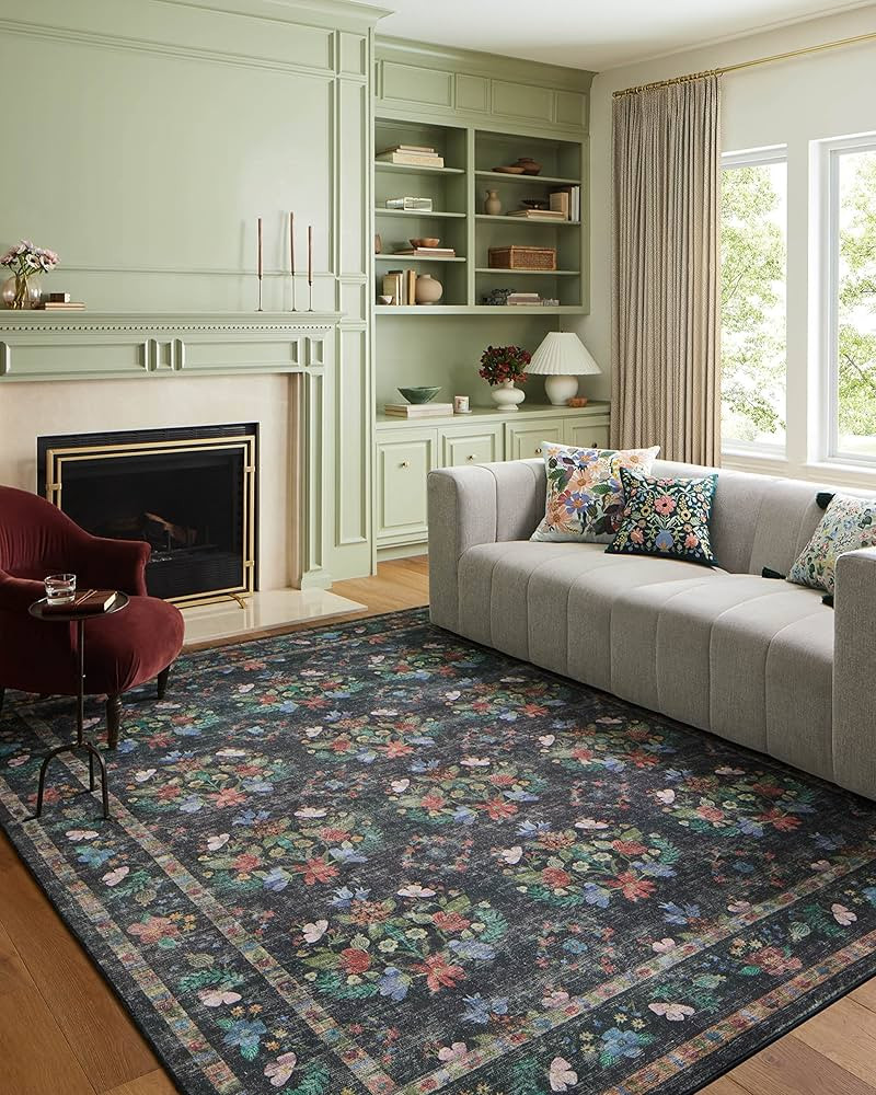 Loloi Rifle Paper Co. x Loloi Courtyard Collection COU-04 Charcoal 2'-0" x 5'-0" Accent Rug feat.... | Amazon (US)