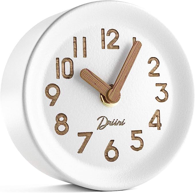 Driini Wooden Desk & Table Analog Clock Made of Genuine Pine (White) - Battery Operated with Prec... | Amazon (US)