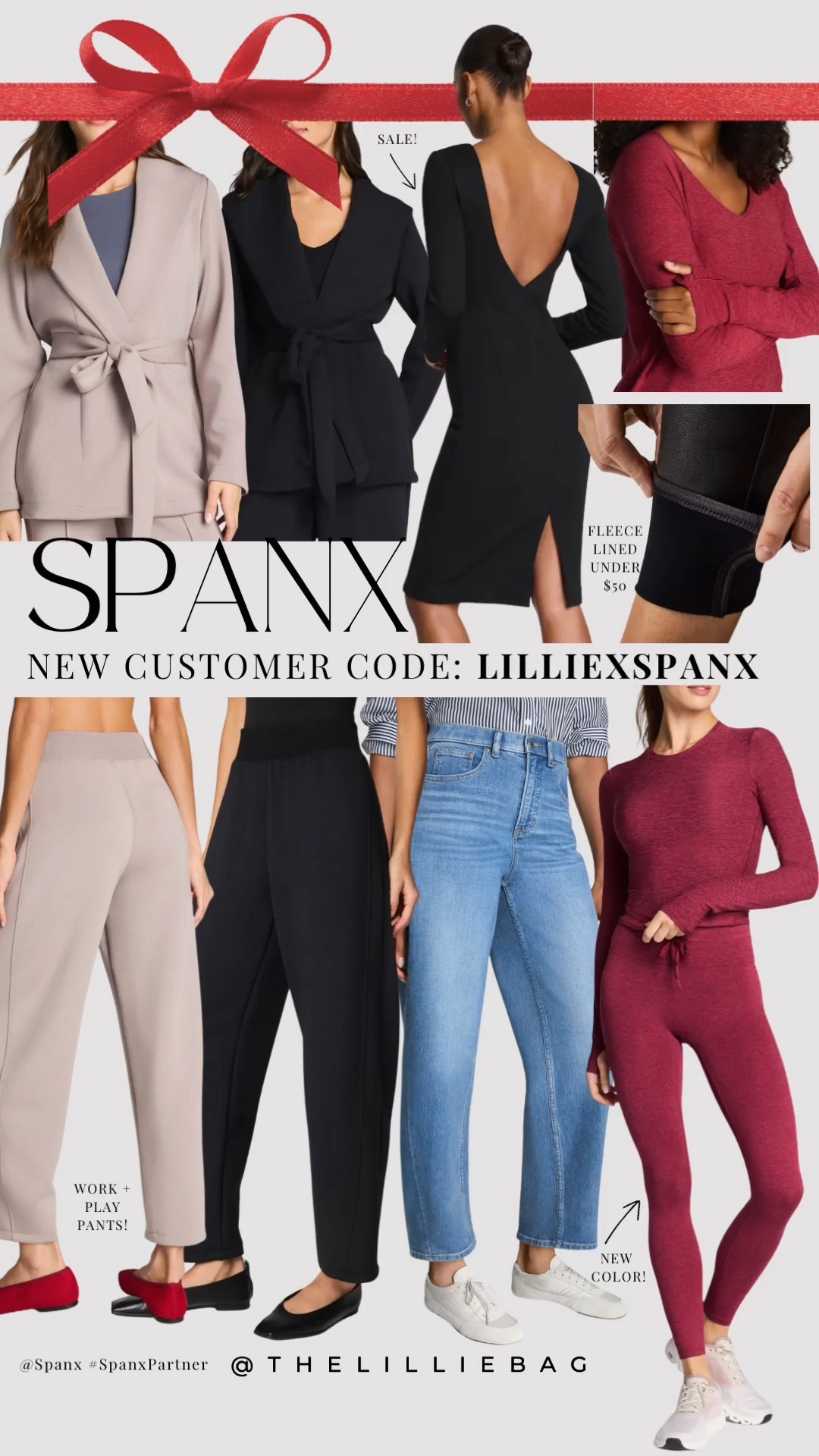 SPANX new arrivals! 🤍 
new customers use: LILLIEXSPANX 
So many work + play options — from cute holiday looks and NYE ready styles to everyday staples and activewear I actually live in. LOVING the new brushed Red Merlot color 😍 Also… their fleece lined leggings are on sale for under $50 🔥👏 perfect for cold days but still flattering! I do small. 

@SPANX
#spanxpartner

#LTKSeasonal #LTKHoliday